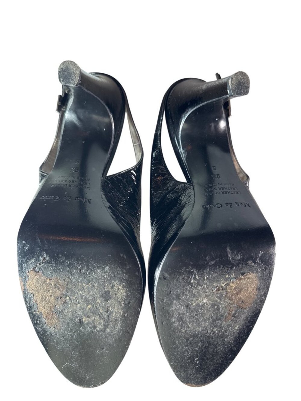 MAX DeCARLO Black Patent Leather Slingback Heels 9.5B Made In Italy - Picture 8 of 14
